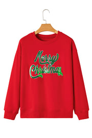 Red Merry Christmas Crewneck Drop Shoulder Loose Sweatshirt
