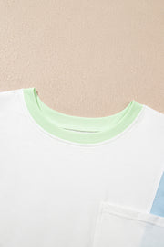 Camiseta oversize de media manga con patchwork y bloques de color blanco