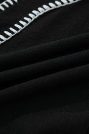 Black Contrast Stitched V Neck 3/4 Sleeve Tiered Mini Dress