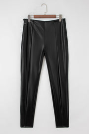 Black Faux Leather Seamed Leg High Waist Leggings