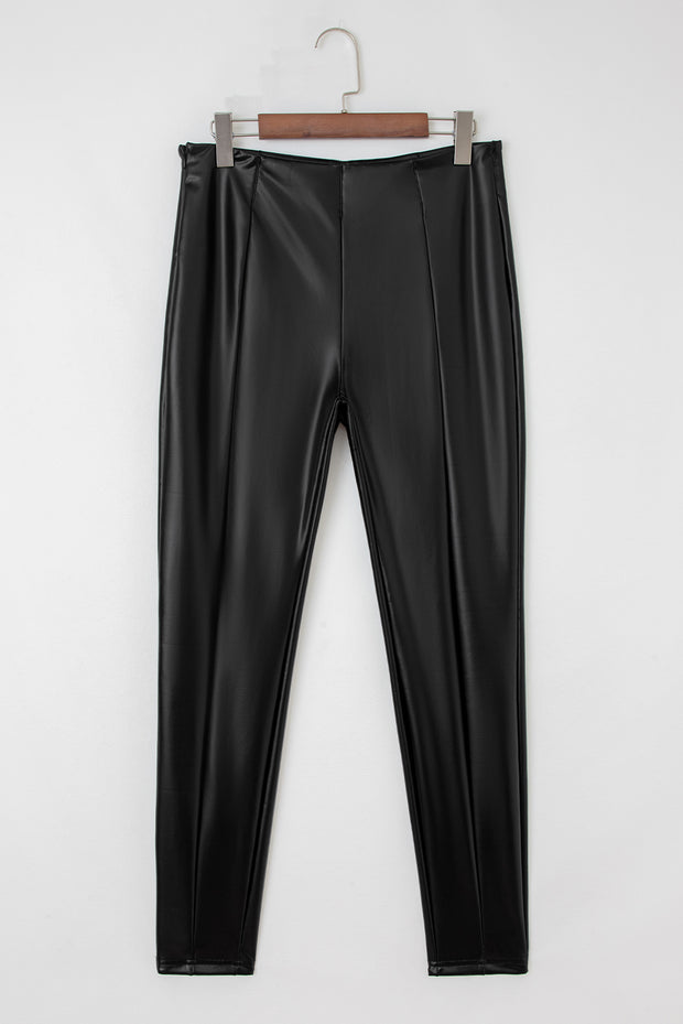 Black Faux Leather Seamed Leg High Waist Leggings