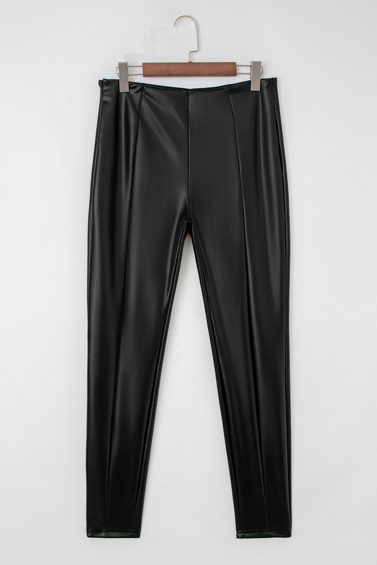 Black Faux Leather Seamed Leg High Waist Leggings