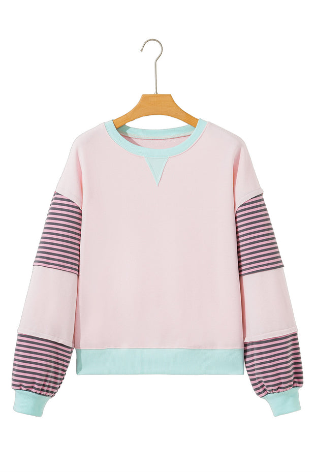 Delicacy Striped Colorblock Patchwork Drop Shoulder Sweatshirt