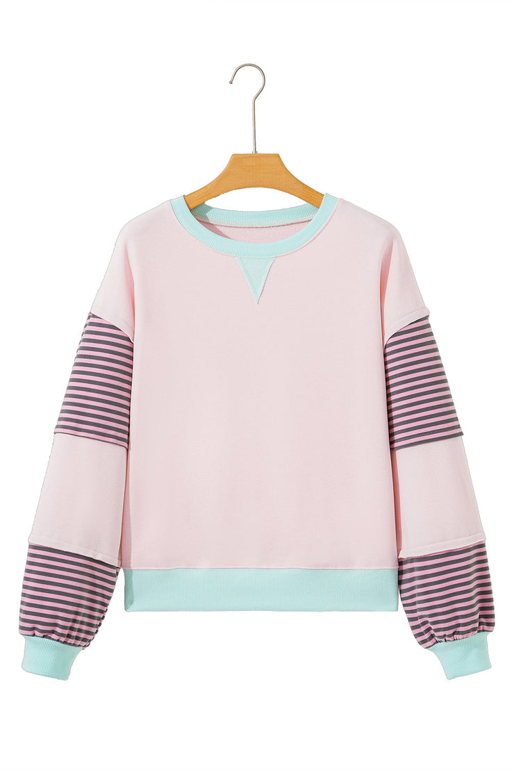 Delicacy Striped Colorblock Patchwork Drop Shoulder Sweatshirt