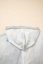 Green Floral Patched Waffle Textured Colorblock V Neck Casual Hooded Top