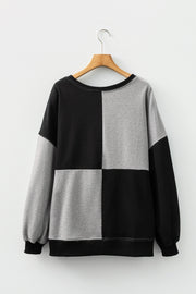 Color black Colorblock Henley High Low Oversize Sweatshirt