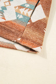 Khaki Quarter Zip Elastic Cuffs Aztec Sweatshirt