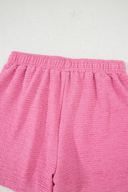 Pink Textured V Neck T Shirt and Shorts Set