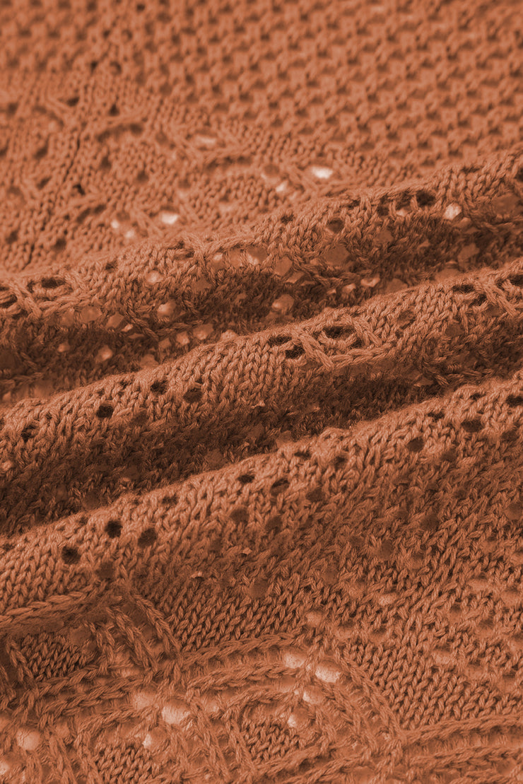 Redwood Burl Mix Pattern Hollowed Knit Open Front Cardigan