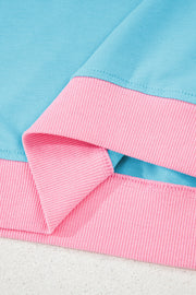 Conjunto de 2 piezas de camiseta y falda pantalón con hombros caídos y borde en bloques de color turquesa