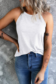 Camiseta sin mangas de cuello redondo de color blanco liso