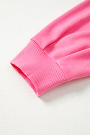 Bright Pink Plus Size Henley Drop Shoulder Pullover and Jogger Pants Two Piece Set