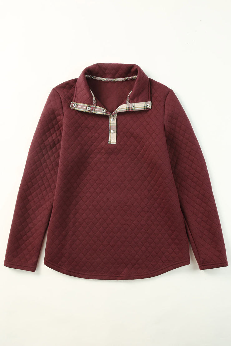 Sudadera con ribete de cuadros y textura geométrica en rojo intenso