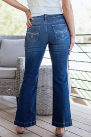 Sail Blue Western Stitch Patched Pocket Bootcut Jeans