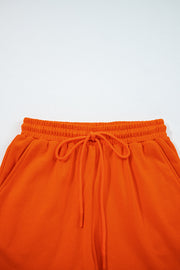 Orange Varsity Striped Sleeve Drop Shoulder Sweatshirt and Short Set