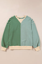 Green Stripe Colorblock Drop Shoulder Oversize Sweatshirt
