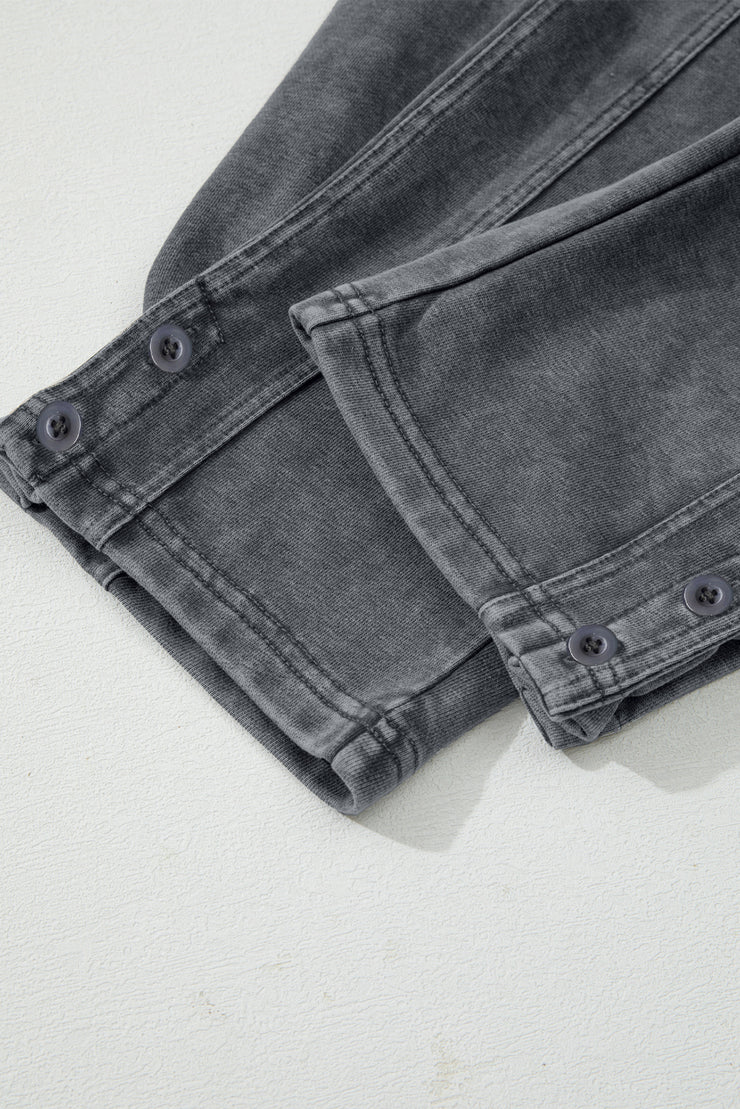 Medium Grey Mineral Wash Jogger Style High Waist Casual Pants