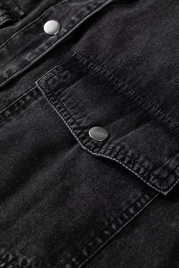 Medium Grey Beau Chest Pocket Raw Hem Denim Loose Shirt Dress