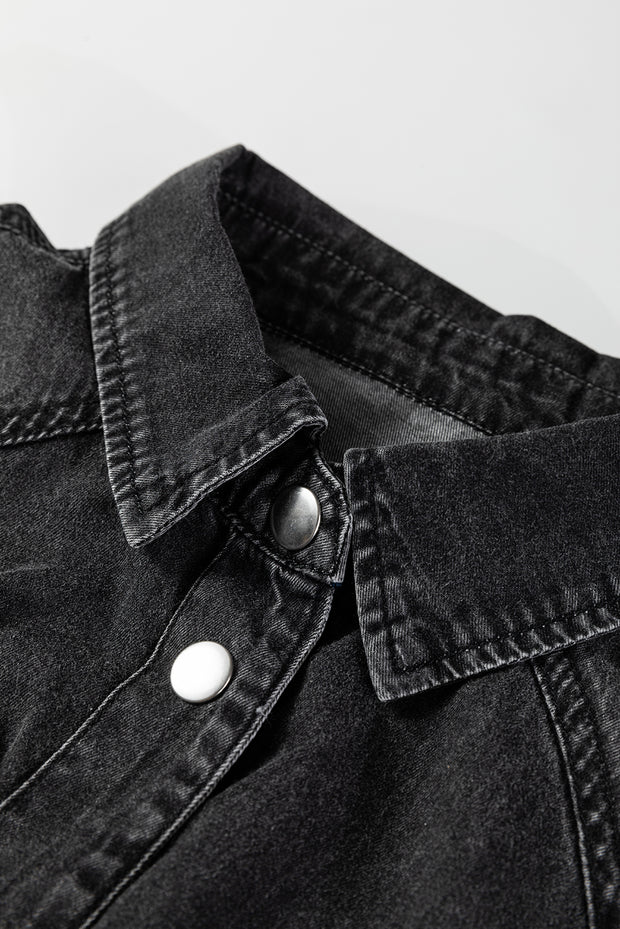 Medium Grey Beau Chest Pocket Raw Hem Denim Loose Shirt Dress