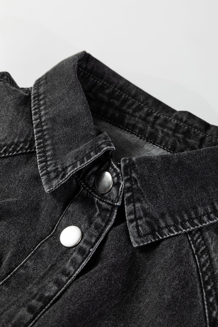 Medium Grey Beau Chest Pocket Raw Hem Denim Loose Shirt Dress