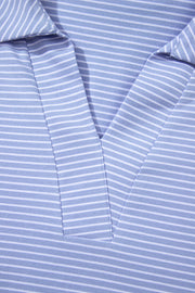 Sky Blue Stripe Dolman Sleeve Polo Shirt and Drawstring Shorts Set