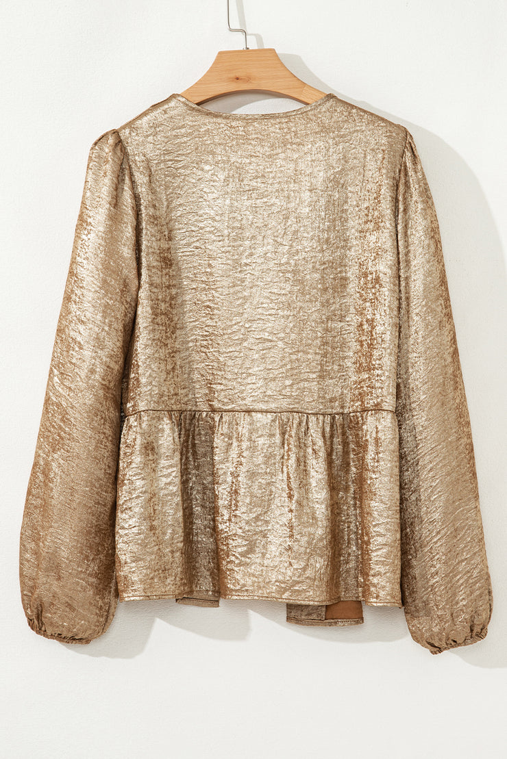 Gold Metallic Tied Front Babydoll Blouse