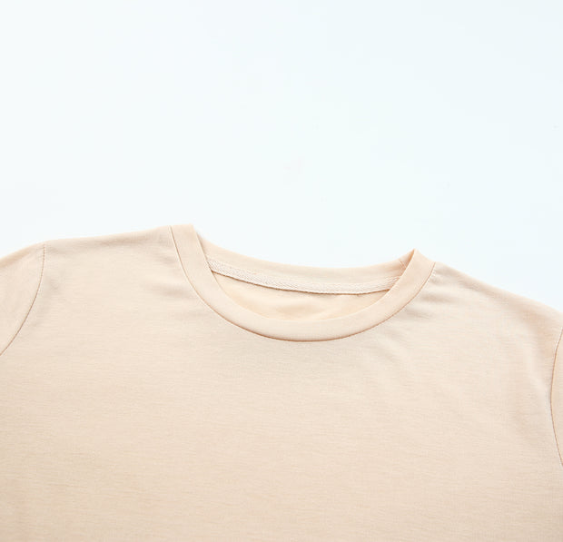 Camiseta de cuello redondo de color caqui liso