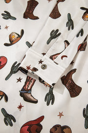 White Western Fashion Print Button Up Casual Shirt