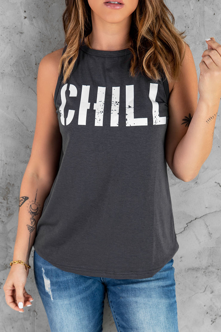 Camiseta sin mangas con estampado gráfico CHILL en gris
