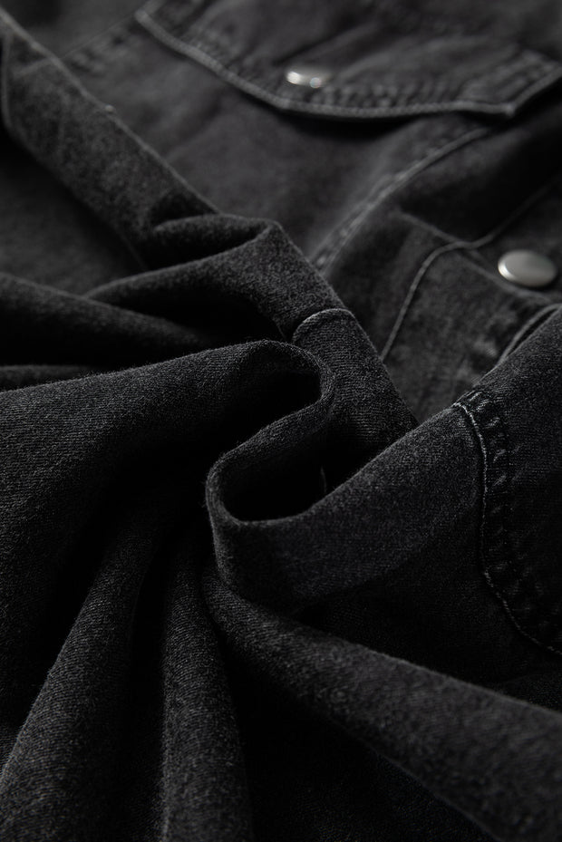 Medium Grey Beau Chest Pocket Raw Hem Denim Loose Shirt Dress