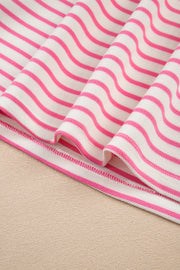 Pink Stripe Collared V Neck Drop Shoulder Pullover and Skort 2pcs Outfit