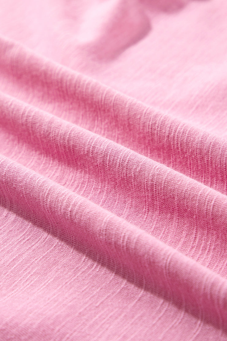 Pink Eyelet Embroidery Scalloped Sleeve Round Neck T Shirt