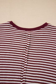 Red Stripe Ribbed Trim Drop Shoulder Long Sleeve Oversize Top