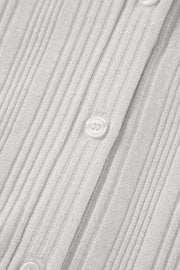 White Solid Color Ribbed Button up Tunic Cardigan