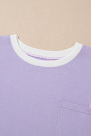 Camiseta extragrande de media manga con patchwork y bloques de color morado