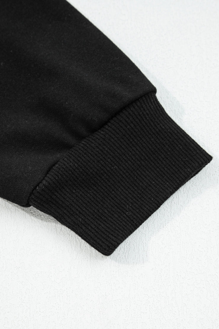 Black Varsity Stripe Detail Drop Shoulder Pullover Mini Skirt Set