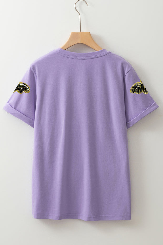 Wisteria Sequin Halloween Bat Patched Casual T Shirt