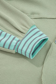 Meadow Mist Green Exposed Seam Waffle Striped Patchwork Baggy Pullover