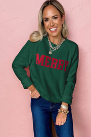 Blackish Green MERRY Letter Pattern Christmas Raglan Sleeve Sweater