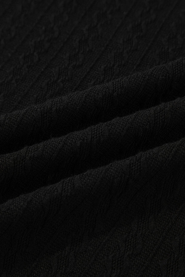 Black Textured Chest Pocket Long Sleeve Top 2Pcs Pants Set