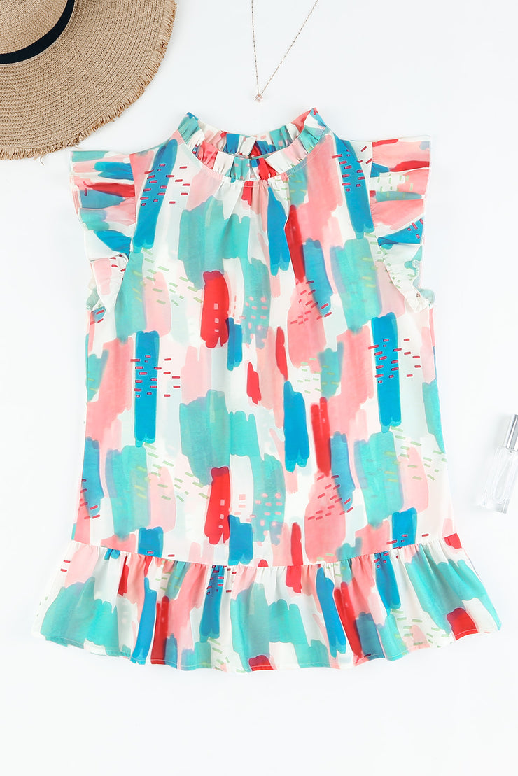 Top con volantes y cuello alto en color rosa