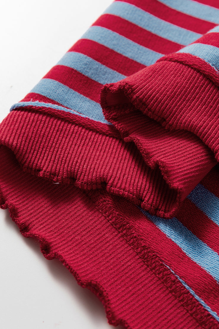 Red Stripe Exposed Seam Contrast Ribbed Trim Oversize Sweatshirt