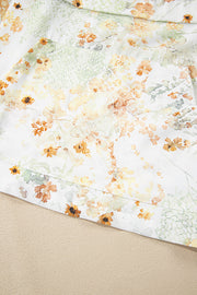 Yellow Floral Print Half Zip Hooded Long Sleeve Top