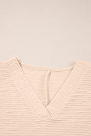 Apricot Textured V Neck T Shirt and Shorts Set