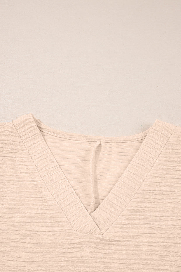 Apricot Textured V Neck T Shirt and Shorts Set