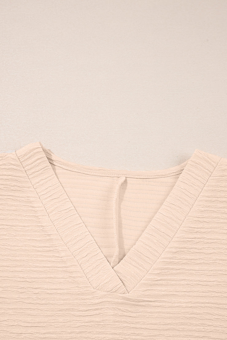 Apricot Textured V Neck T Shirt and Shorts Set