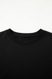 Black Varsity Striped Sleeve Drop Shoulder Sweatshirt and Short Set