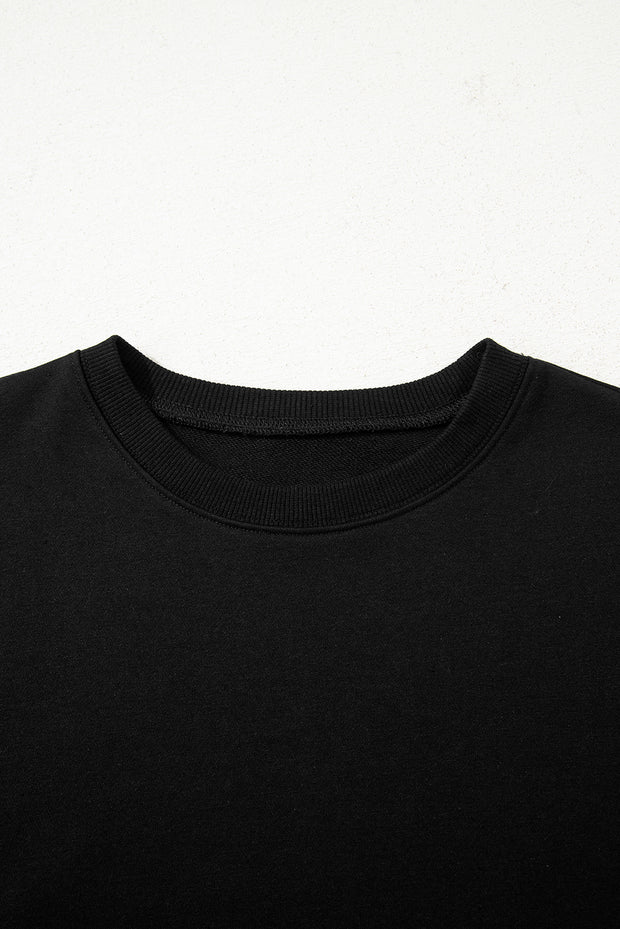 Black Varsity Striped Sleeve Drop Shoulder Sweatshirt and Short Set