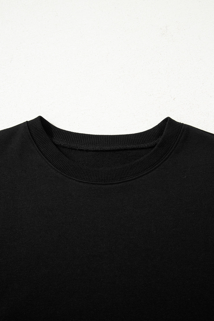 Black Varsity Striped Sleeve Drop Shoulder Sweatshirt and Short Set