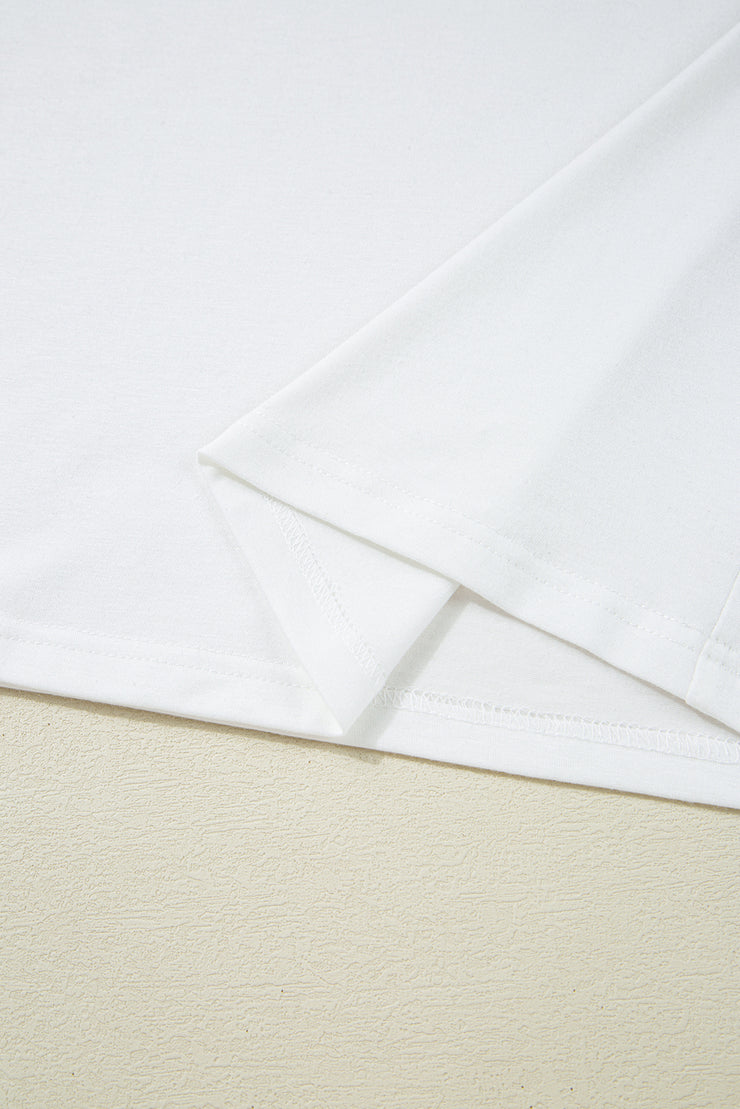 Camiseta de cuello redondo con parches de rayas y lentejuelas blancas para Mardi Gras